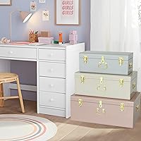 Vista 5 de Vixdonos Juego de 3 cofres decorativos de metal con cierre de seguridad para la organización de tesoros y decoración de dormitorio, 26.8x16.5x11