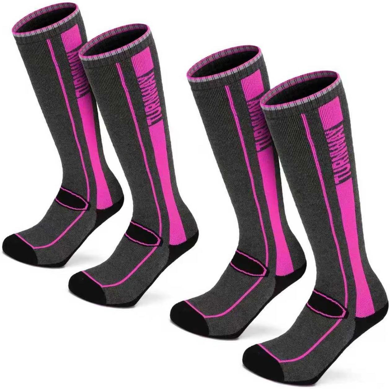 TurnWay 2-Pairs Ski Socks Over The Calf (OTC) for Skiing, Snowboarding, Winter Outdoor Activities for Men & Women