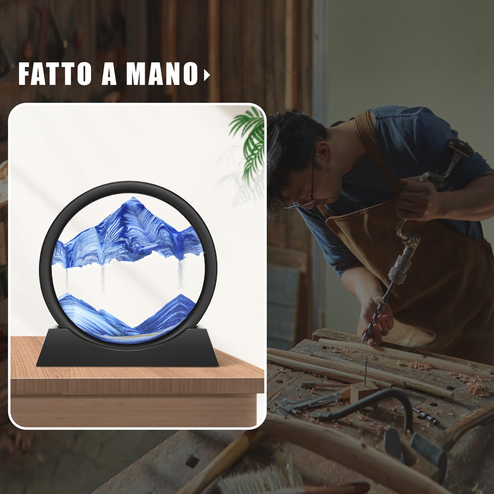 Wai Danie Pittura di Sabbia Che Scorre Quadro Sabbia Movimento sabbia dinamica 3d Hourglass Deep sea Sandscape Display Decorazioni per la Casa e l'ufficio Giocattoli da Scrivania per Adulti (blu, 7")