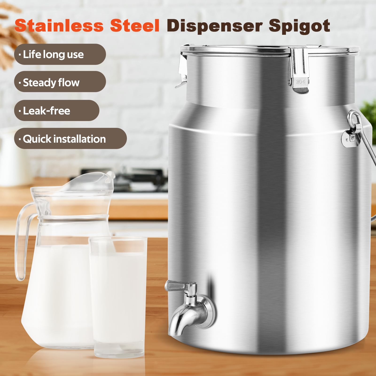 YUCHENGTECH 304 Acero Inoxidable La Leche Puede 10L Cubo De Transporte De Leche con Tapa Sellada y Grif Olla De Lechería Bote De Leche Jarra de Leche de Acero Inoxidable Cubo de Leche