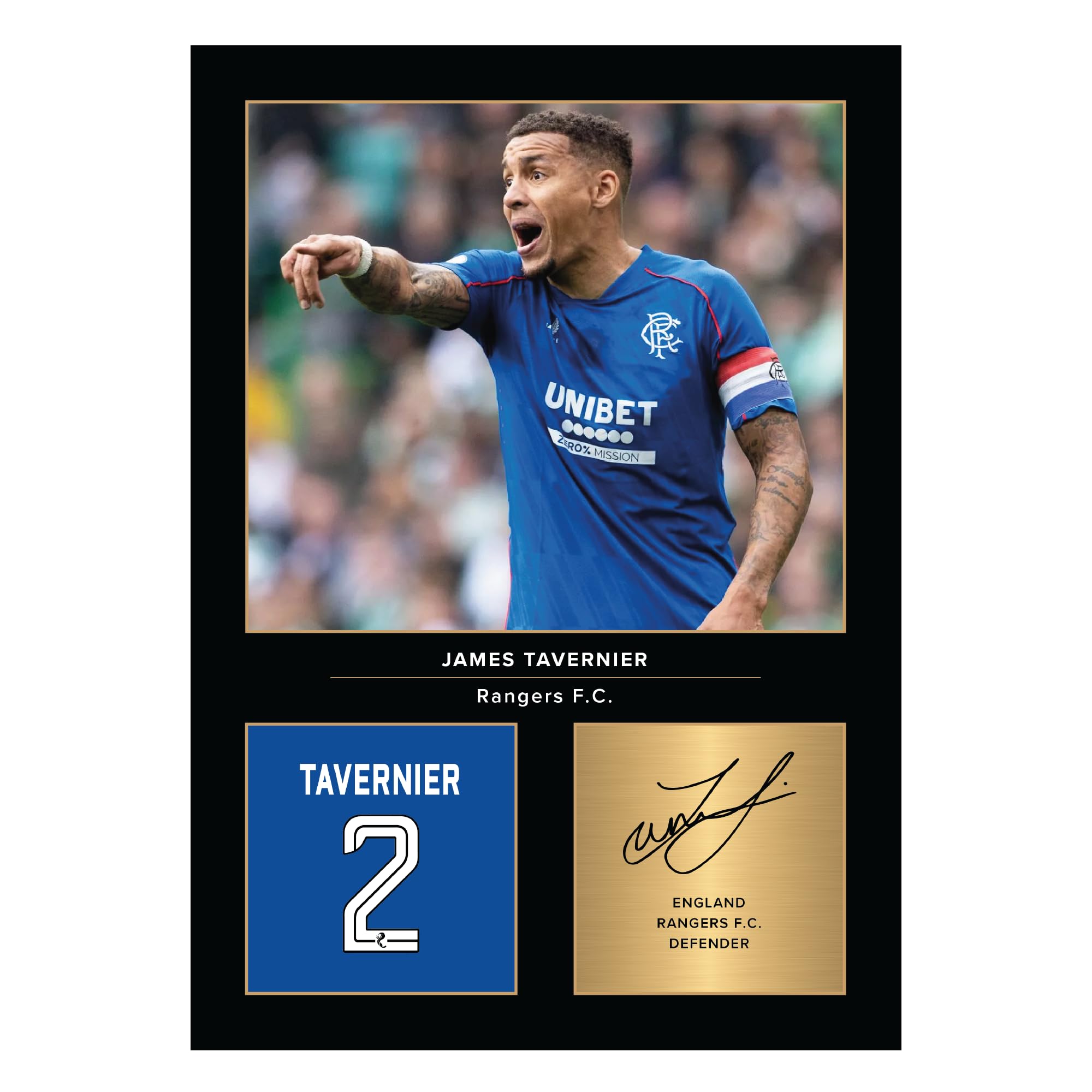 Icons Wall Art – James Tavernier Glasgow Rangers A4 Printed Photo Display – Digitally Reproduced Signature – Football/Soccer Fan Gift – Unframed Rangers Memorabilia Poster