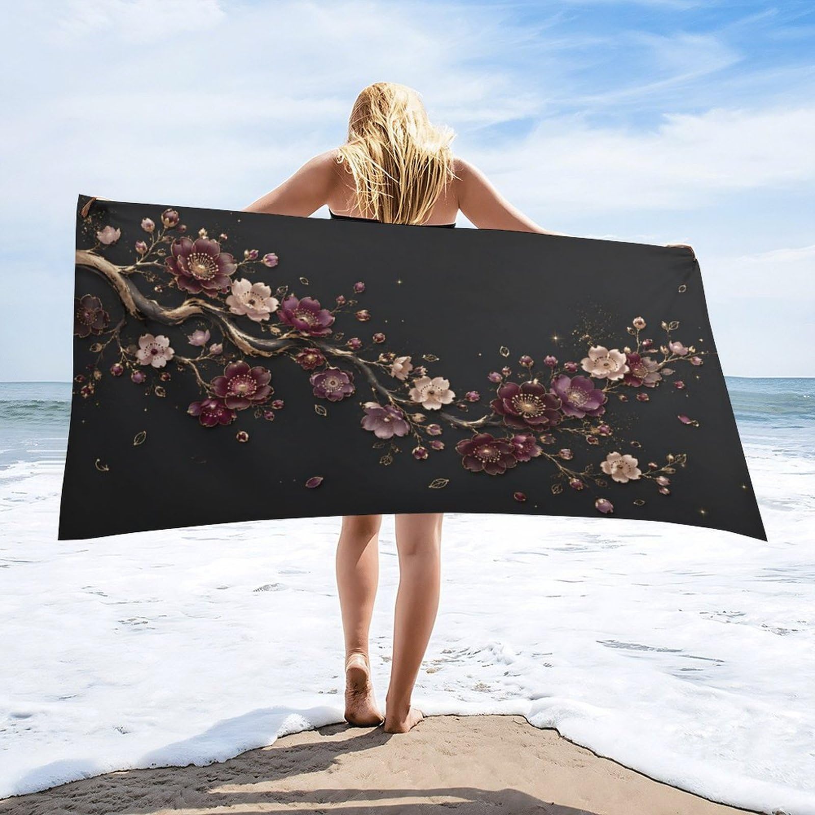 Anceky Floral Branch Beach Towel 32"×63",Soft Microfiber Bath Towel Shawl, Quick Dry Absorbent Pool Spa Gym Shower Towel