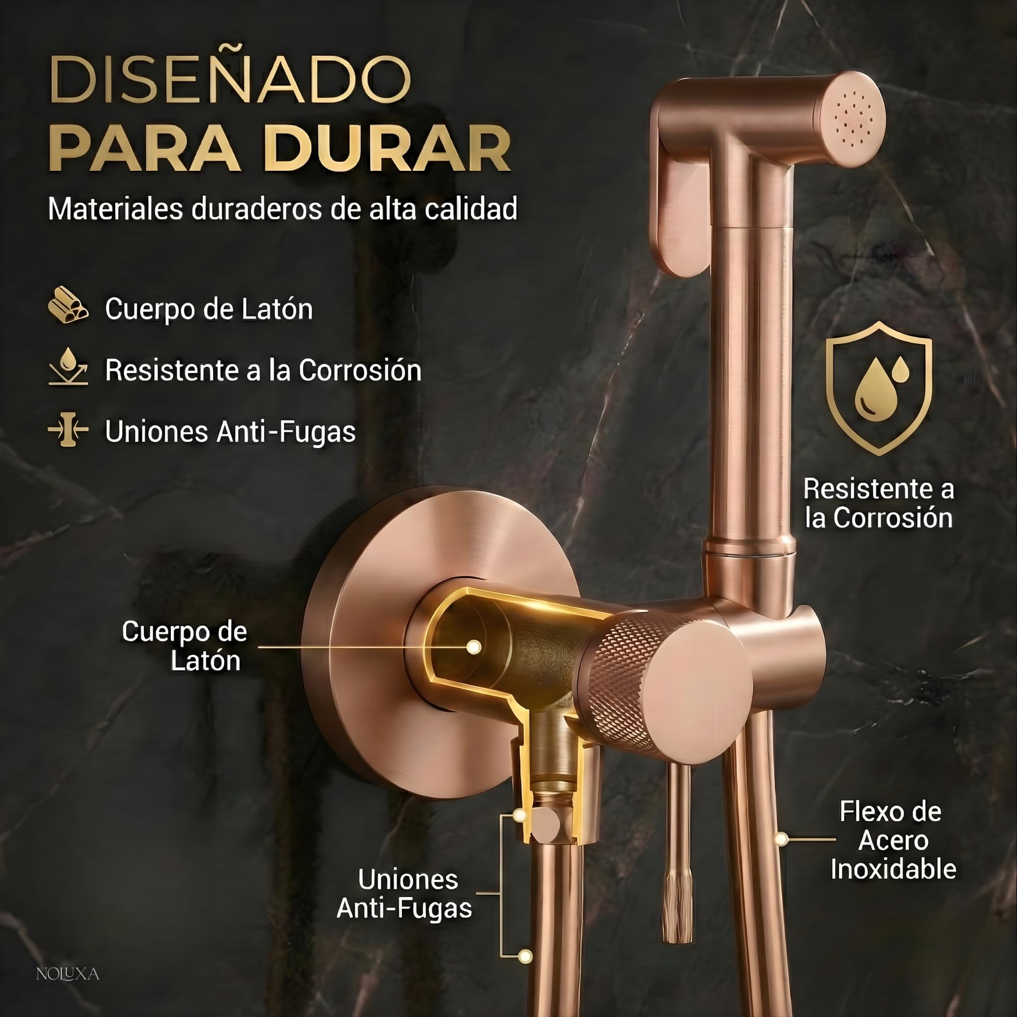 IMEX - Ducha Bidet Agua Fría y Caliente Color Oro Rosa Cepillado | Grifo Bidet Empotrado para WC | Ducha Higiénica Monomando para Inodoro | Grifería Sustituto de Bidé | Serie Line
