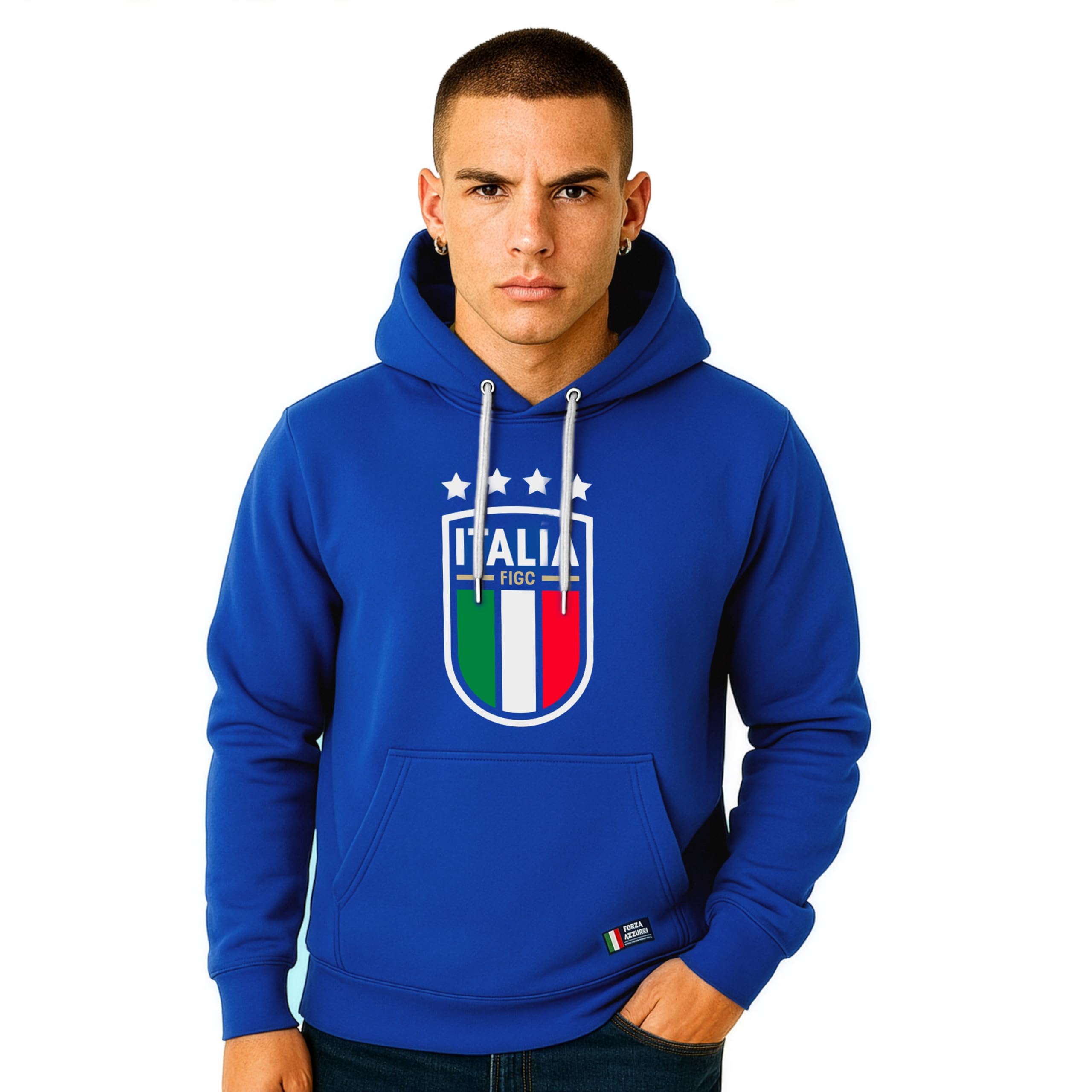 ITALIA FIGC Felpa con Cappuccio Ufficiale - Big Logo. Felpa Uomo in Cotone. vestibilità Regular per Adulto e Ragazzo