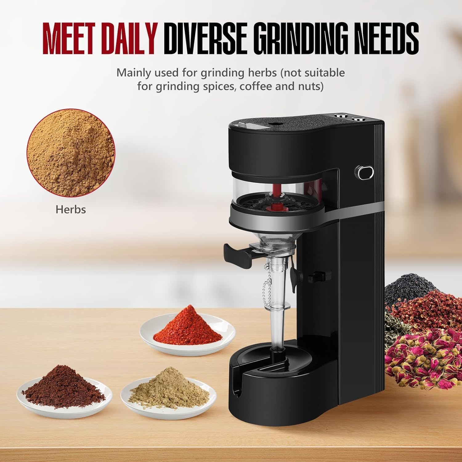 Electric Herb Grinder, 1800mah Battery Powered, 500g Large Capacity, with Storage Box, Black