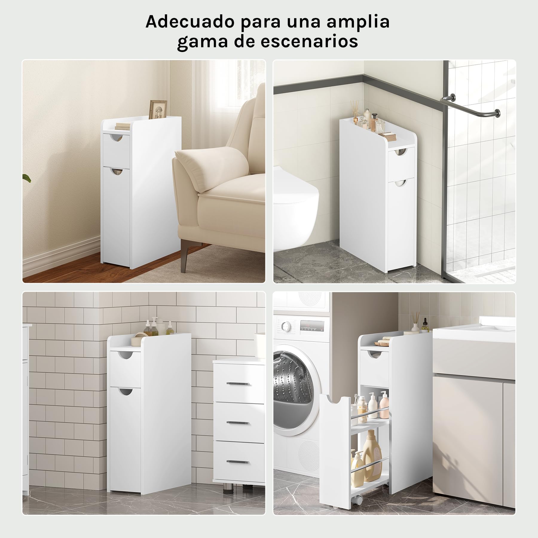 EUGAD Armario Baño Pequeño con 2 Cajones, Mueble Baño Estrecho de Almacenamiento, Armario con Ruedas, Mueble Vertical Multifuncional, Blanco