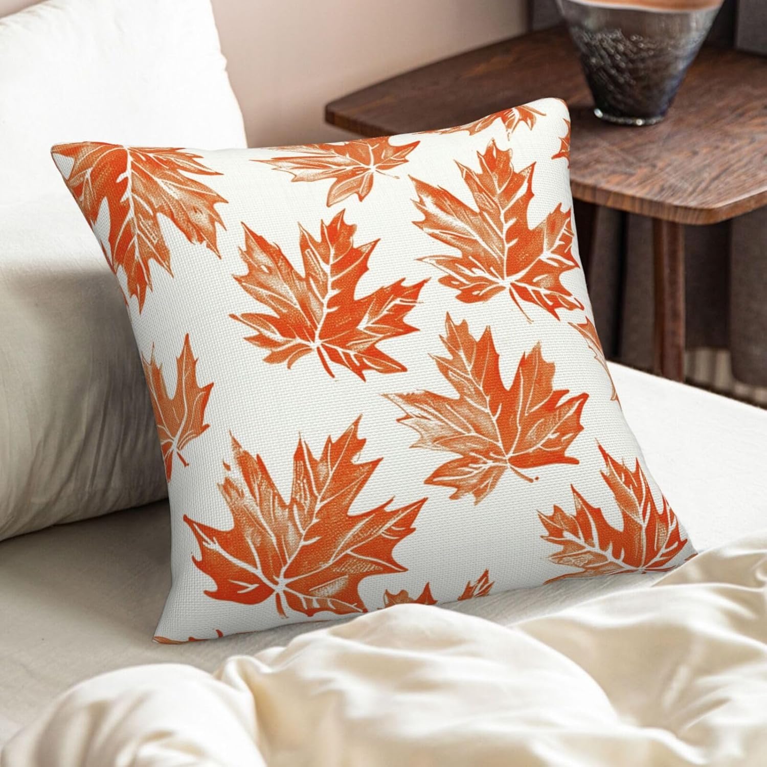 Fall Pillow Covers 24x24 Inch Set of 2 Autumn Themed Burnt Orange Maple Leaf Decorative Throw Pillows Outdoor Farmhouse Decor Cushion Covers for Sofa Bed Couch Living Room