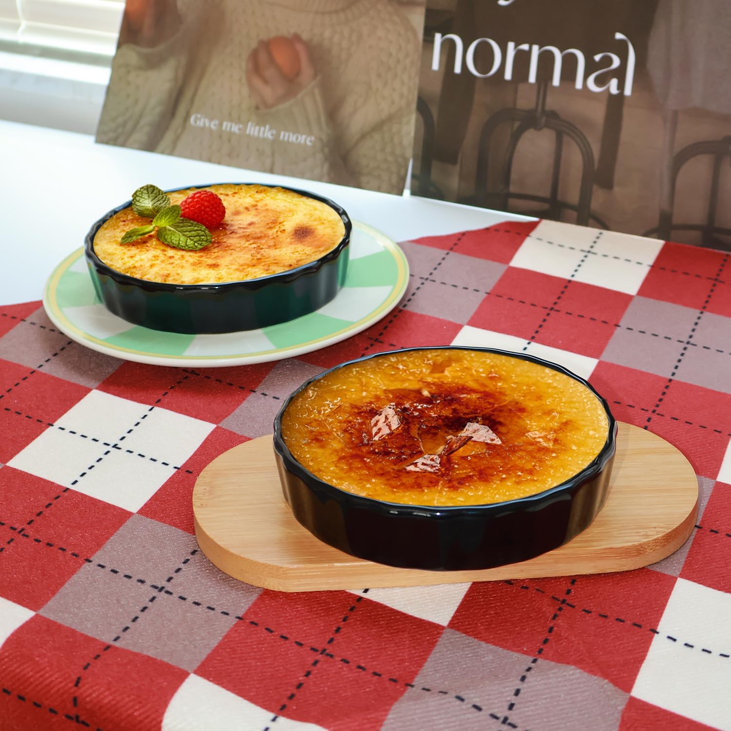 Ramequines de porcelana de 6 onzas para Creme Brulee, mini platos para hornear aptos para horno, ramequines de cerámica a rayas, tazas de postre blancas para quiche, soufflés, salsas y servir, juego