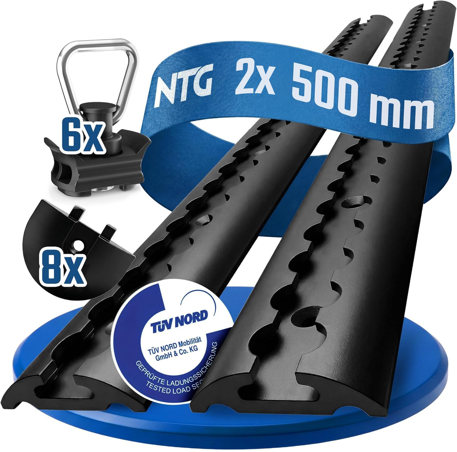 NTG Blackline guide aeree in alluminio in set economico | forate e anodizzate nere | forma semitonda 500 mm | guida aerea semitonda per il fissaggio del carico di camion e camper | guida di ancoraggio