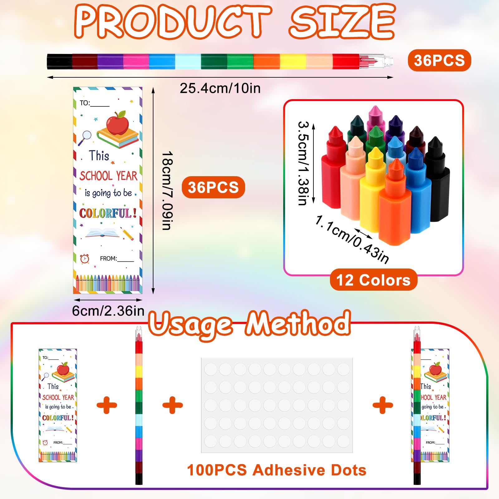 YXSJAS 36 Sets Rainbow Swap Point Crayons for Kids&Adults,12 Assorted Colour Twistable Crayon,Non Toxic Durable&Child-Friendly Rainbow Pencil Back to School Stacking Crayons for Party Favour&Filler - Image 2
