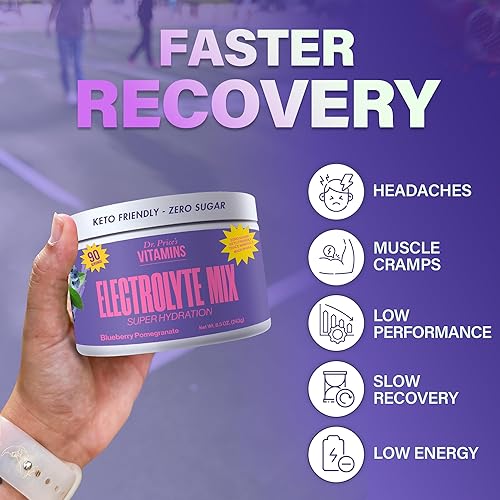 Miniatura 70 de Dr. Price's - Paquetes de polvo de hidratación con electrolitos - Arándano Granada, 30 paquetes | Mezcla de bebida electrolítica sin azúcar, 72+