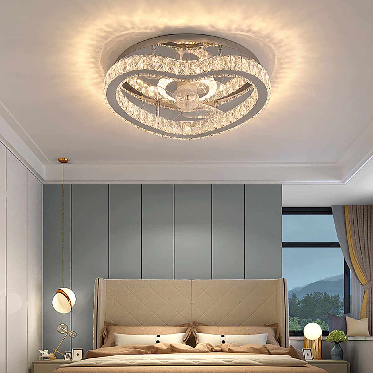 YUNZI Crystal Ceiling fans with Lights and Remote 3 speeds Silent Fan LED Dimmable Ceiling Lights With Timer For Bedroom Living Room Dining Room Fan Lighting 50 * 12cm