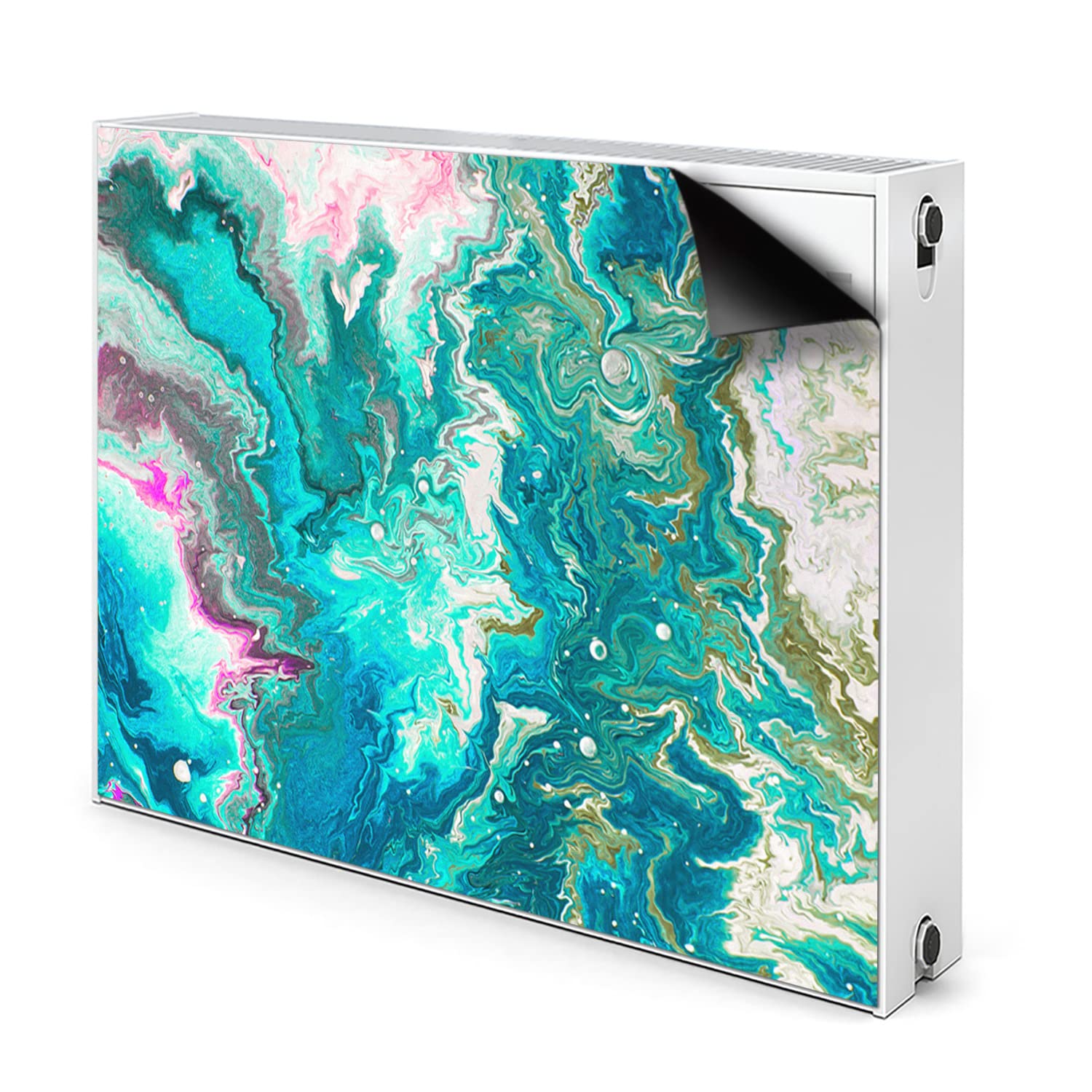Cache-radiateur bleu magnétique pour masquer un radiateur usé avec une abstraction verte 100x60