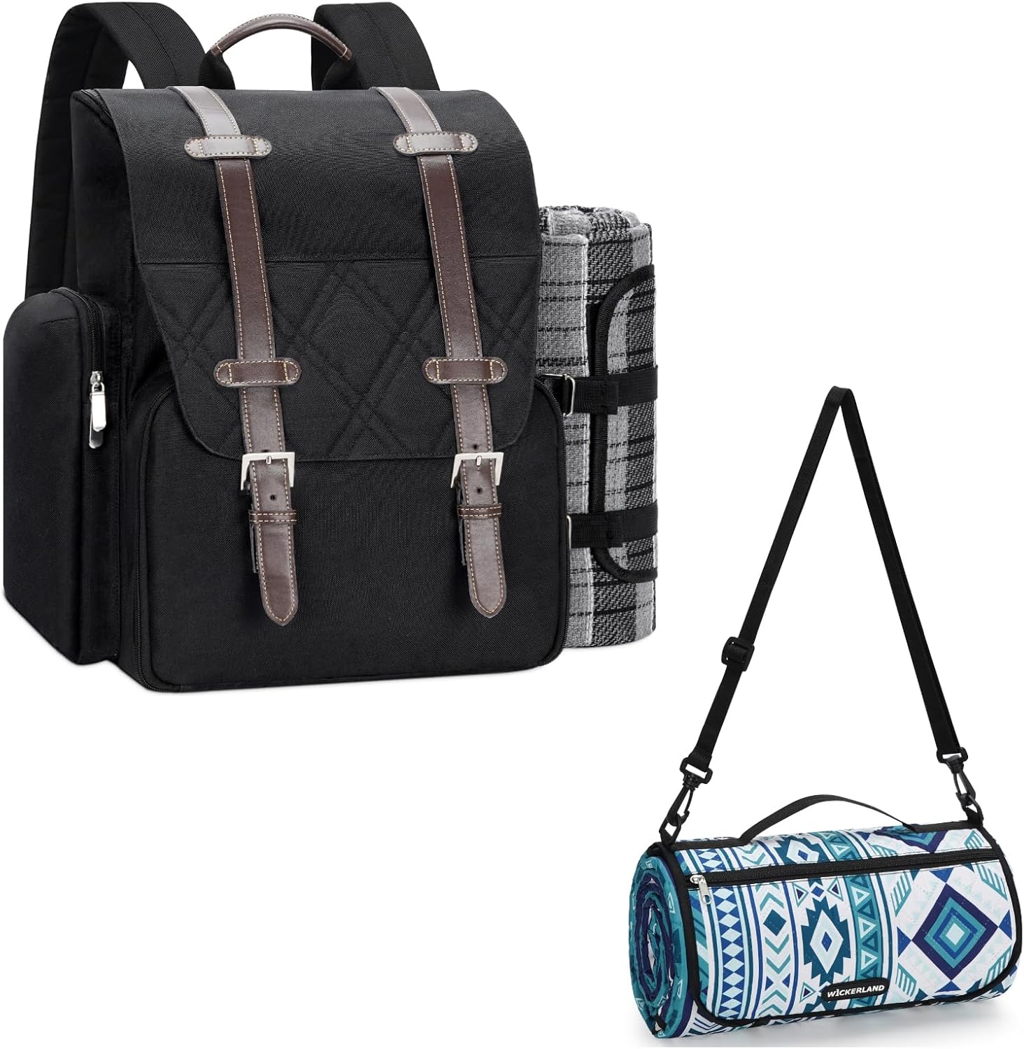 Picnic Backpack for 4 Person with Large Insulated Cooler Bag,Picnic Blankets Extra Large Outdoor,Beach Blanket Waterproof Sandproof with Shoulder Strap