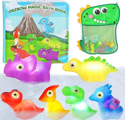 Miniatura 1 de Orzbow Paquete de 8 juguetes de baño iluminados para niños pequeños, niños y bebés, juguetes de baño de dinosaurios, juguetes de baño con luz LED,