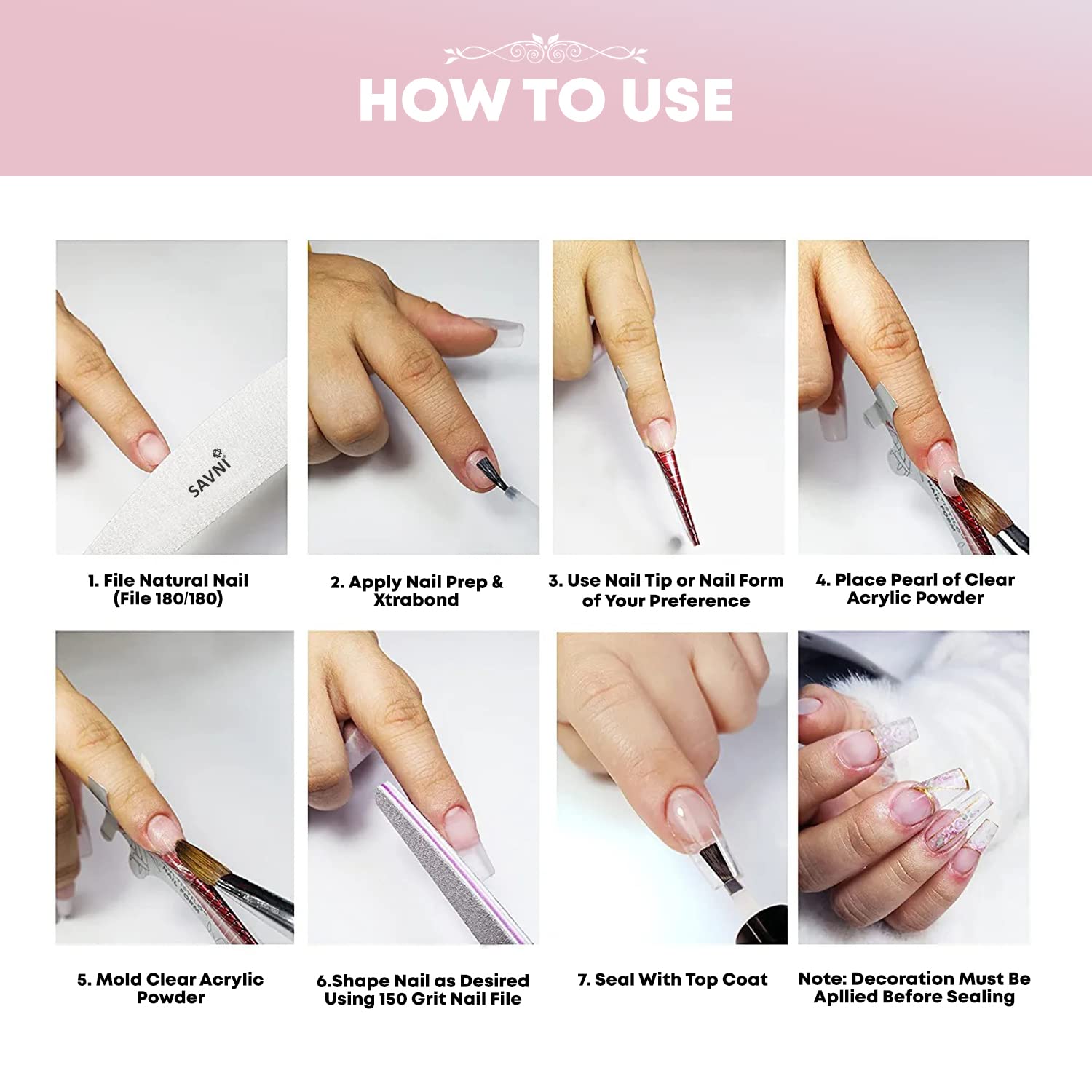 Savni Professional Nail Art Acrylic Powder Kit for Acrylic Nails Extension (25g, Clear) 2