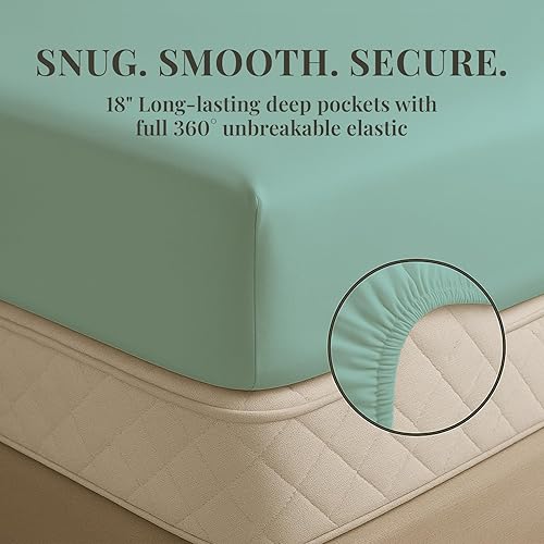 Miniatura 7 de Sacred Thread Juego de sábanas de 6 piezas de rayón derivado de bambú, juego de ropa de cama y fundas de almohada con bolsillos profundos, ropa de