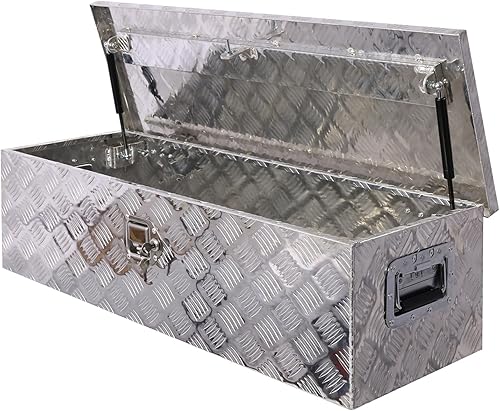 Miniatura 2 de Caja de lengua de remolque de 29 pulgadas, caja de herramientas de aluminio resistente al agua con cerradura y llaves, caja de herramientas de 5