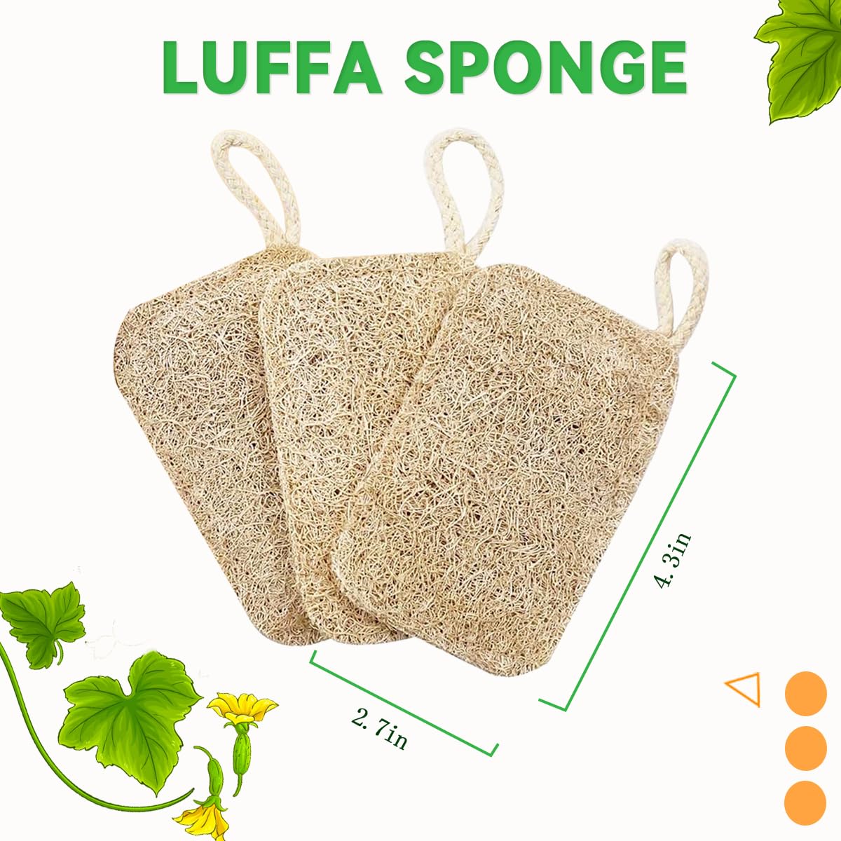 Spugna esfoliante per il corpo in luffa naturale (confezione da 3), scrub doccia, rimuove la pelle morta, durevole, beige