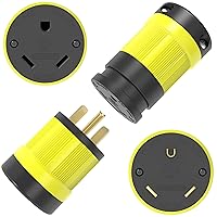 Vista 8 de Journeyman-Pro NEMA TT-30P, 30 amperios, 125 voltios, conector macho de hoja recta para remolque de RV, grado industrial, negro/amarillo, generador