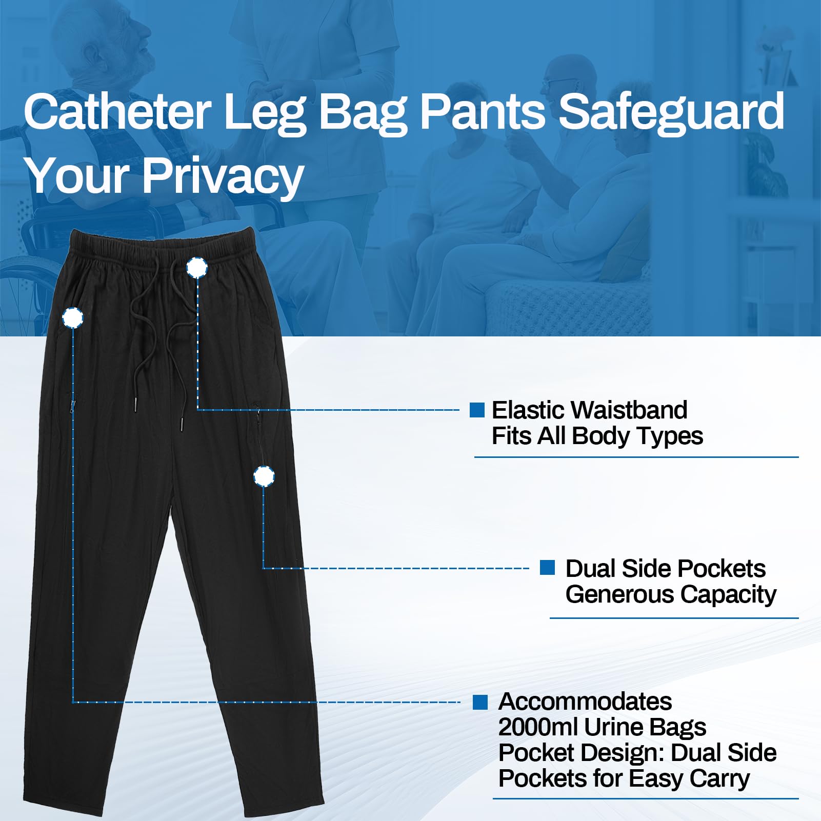 Pantaloni Nefrostomia Con Apertura Laterale E Tasche, Pantaloni Per Catetere Uomo, Pants Donna Incontinenza, Adatto A Pazienti In Dialisi E Pazienti Allettati (M)