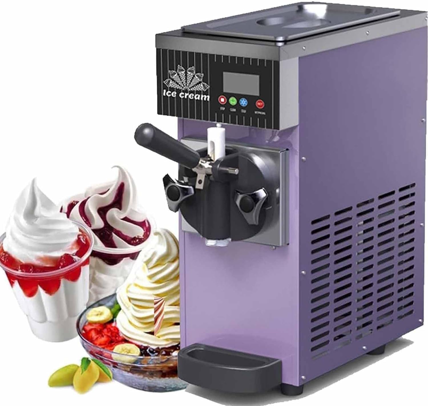 KACBFEE Commercial Soft Serve Ice Cream Maker - 450w/750w Output, 4-8kg/h, Led Display, Countertop Dispenser For Restaurants & Cream Shops, Efficient & Durable Purple 450W