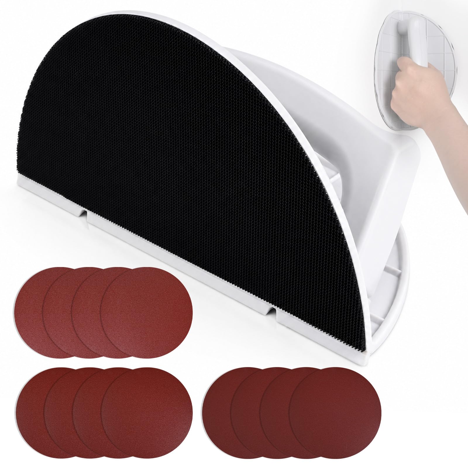 Ponceuse d'angle pour cloison sèche, outil de ponçage d'angle avec 12 disques de ponçage réutilisables de 22,9 cm pour nettoyage des murs et des coins (grain 120/180/240)