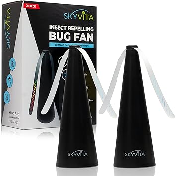 SkyVita Fly Fan For Tables, Indoor Outdoor Bug Fan Great For Restaurants, Picnics, BBQ's To Keep Flies Away - Portable Fly Fan for Outdoor Tables (2 Pack)