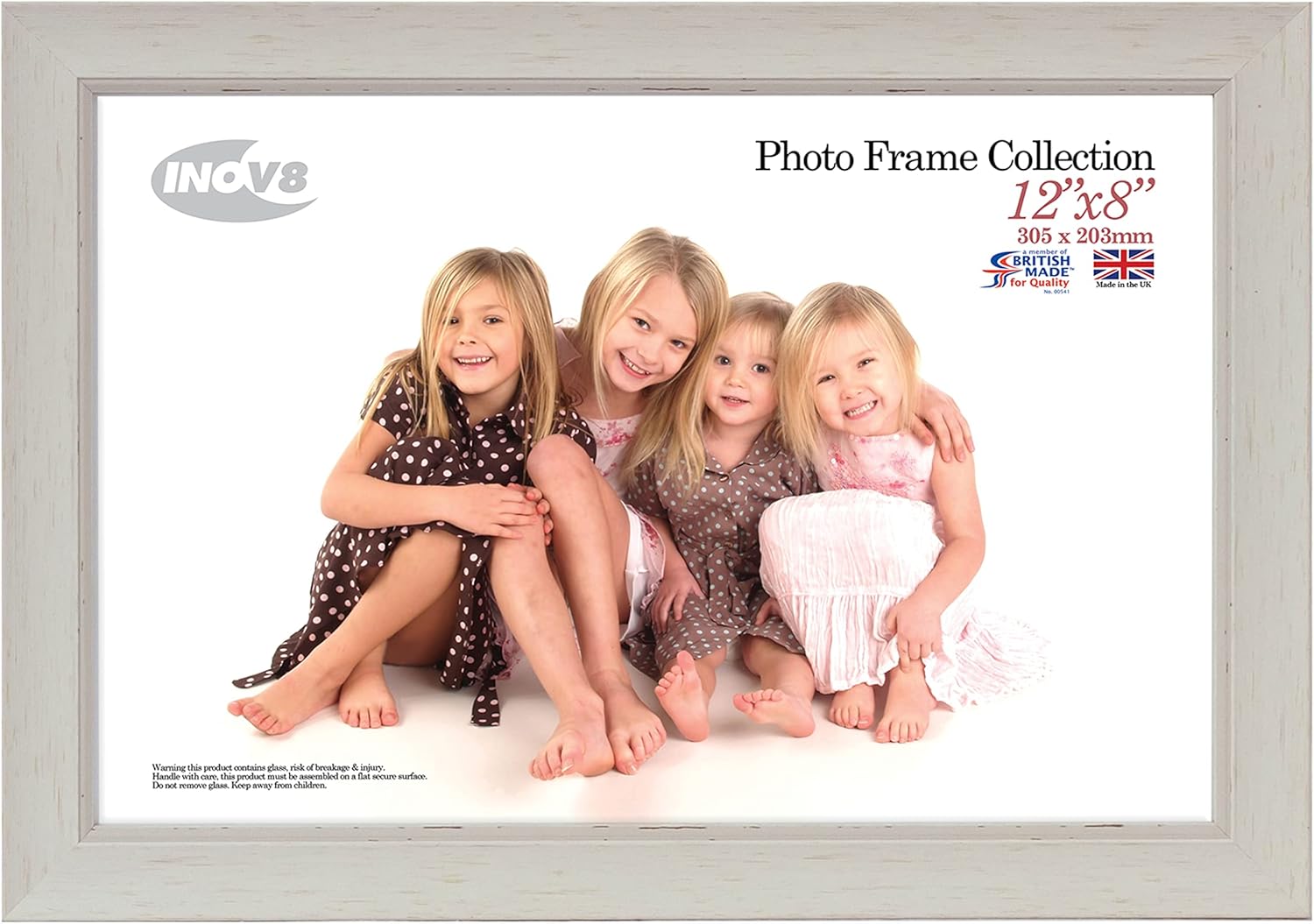Inov8 British Made Traditional Picture/Photo Frame, 12x8-inch, Small Washed White
