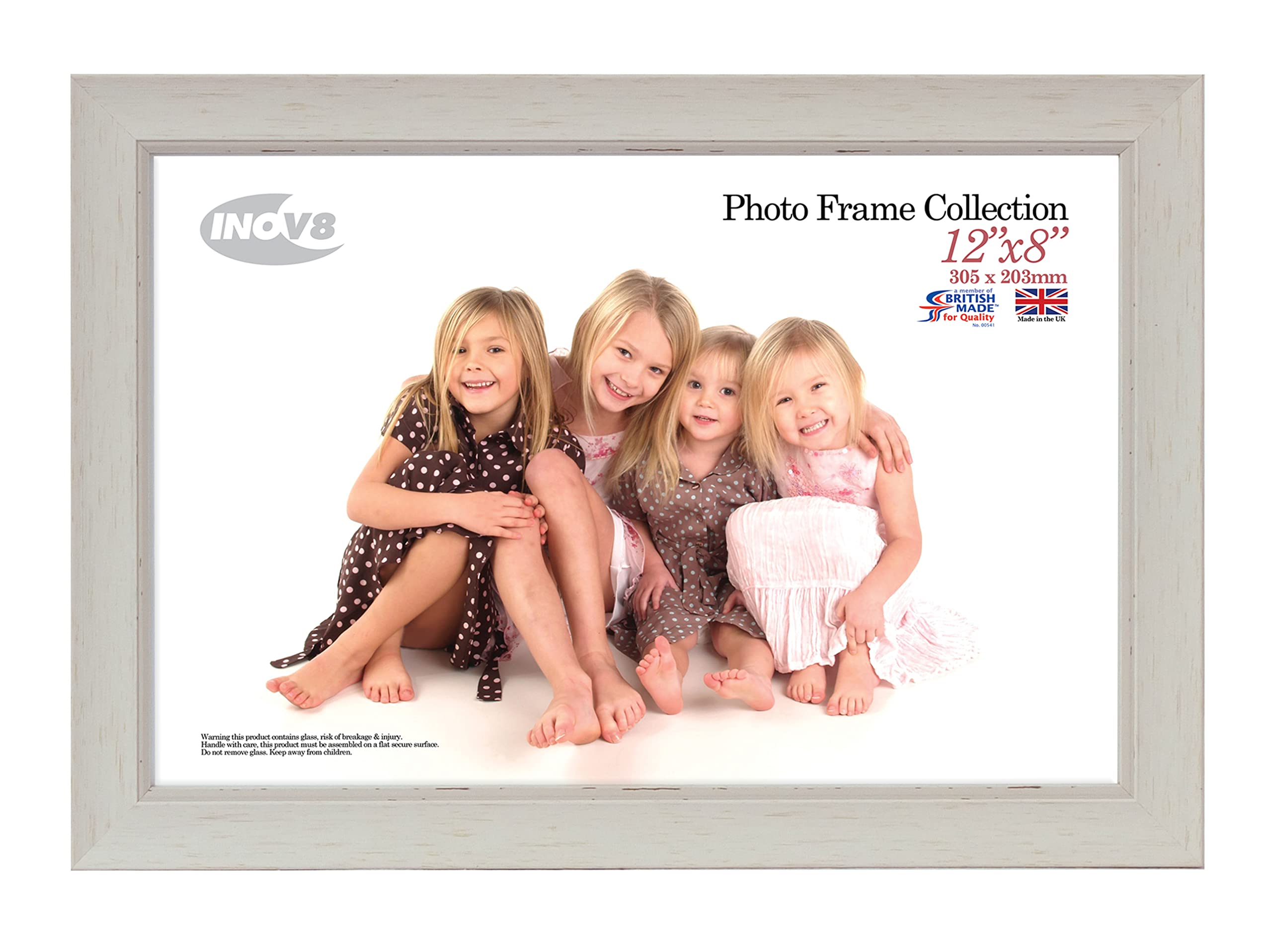 Inov8 PFES-SWWH-128 British Made Traditional Picture/Photo Frame, 12x8-inch, Small Washed White