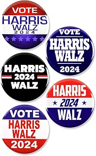 5 Pack - Vote Kamala Harris Tim Walz 2024 Democrat Presidential Election Political Campaign Pinback Buttons - 2.25 Inch