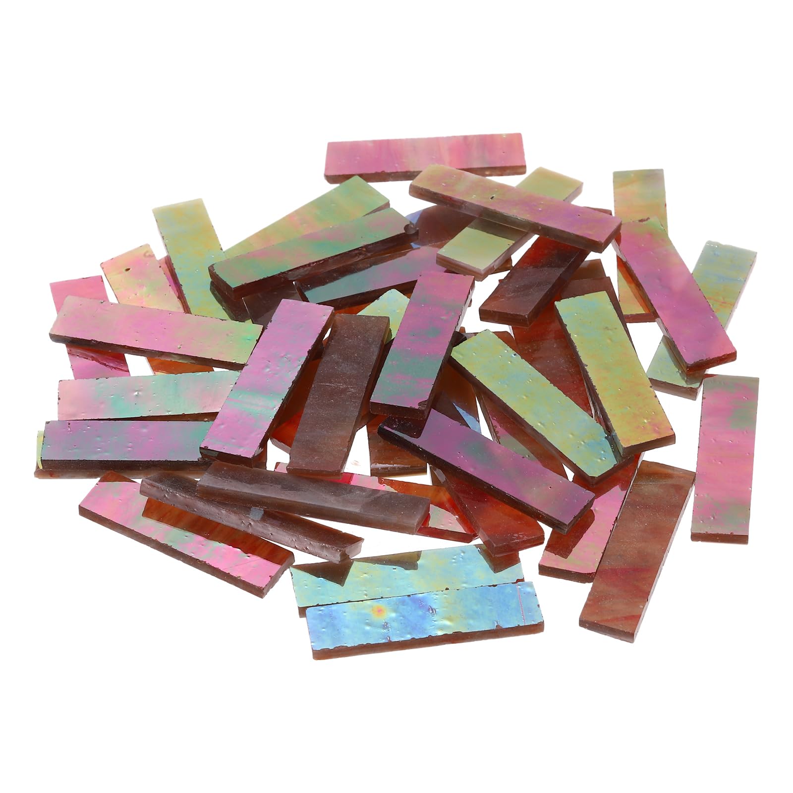 sourcing map Rectangular Mosaic Tiles Stained Glass Strips, 1.57" x 0.4" Iridescent Brown Glass Pieces 300g/10.58 oz Mosaic Tile Making Supplies for DIY Handmade Crafts and Home Decoration