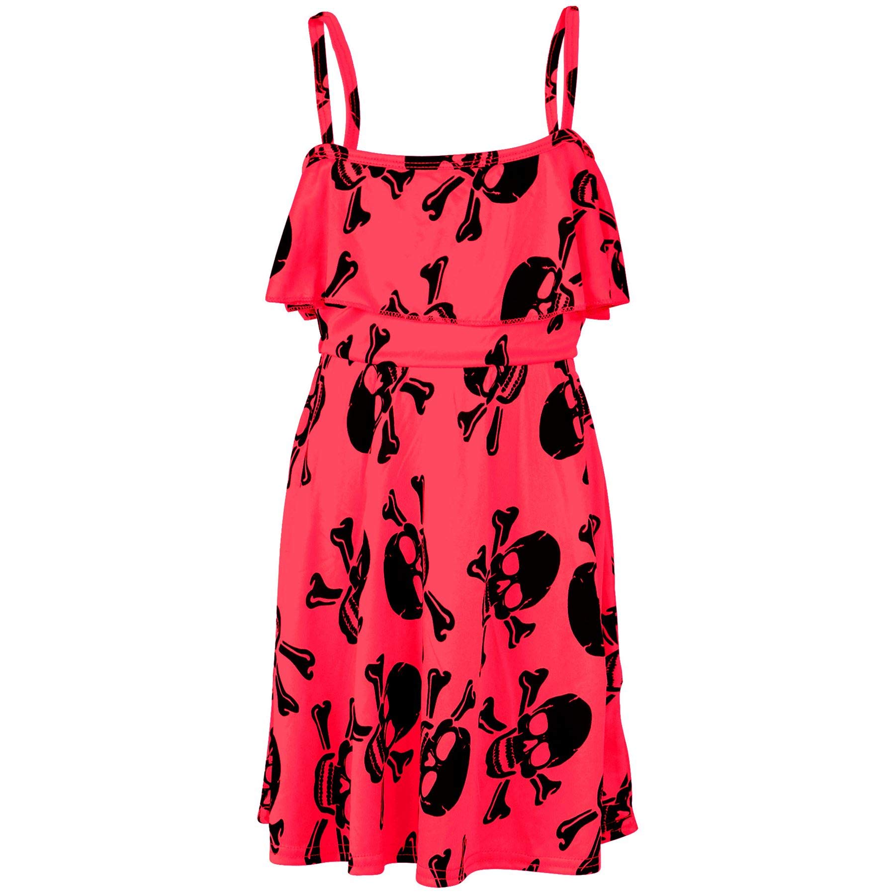 A2z 4 Kids Girls Skull Neon Pink Off Shoulder Skater Outfit Stylish And Trendy Party Wear - Plainoff Shoulder 9-10