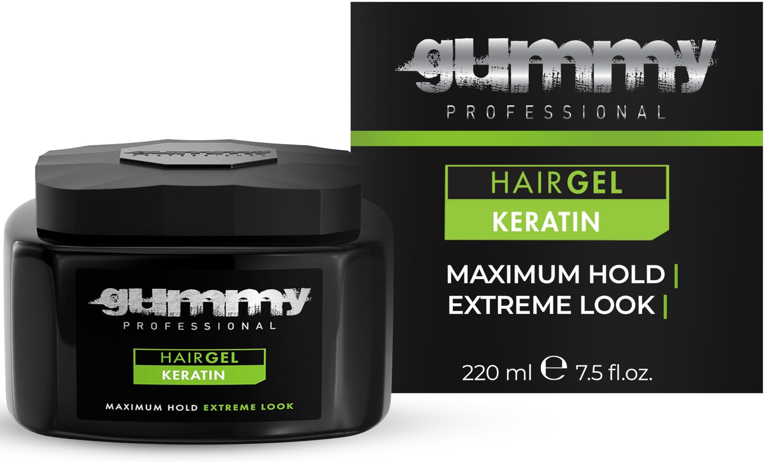 Gummy Professional Hair Gel Extreme Hold โ Keratin-Infused Styling Gel for Women & Men โ Long-Lasting Control, Shine & Strength โ Ideal for Slick Back, Defined Curls & Wet Look Hairstyles โ 220 ml