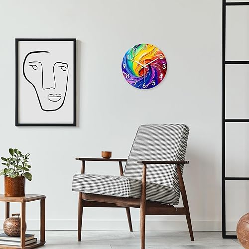 Miniatura 2 de Reloj de pared silencioso que no hace tictac, analógico, de cristal, funciona con pilas, 14 pulgadas, reloj de pared colorido abstracto para