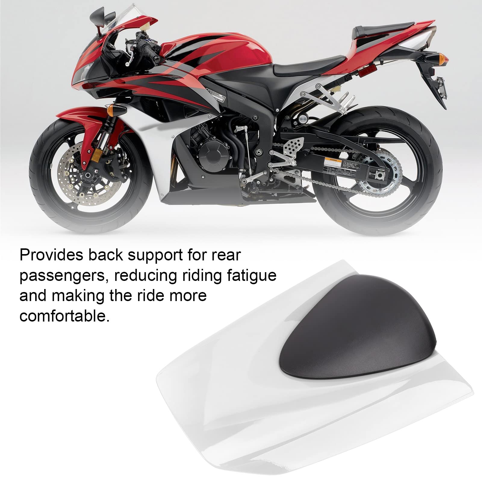 Ajuste Trasero de Repuesto para Carenado de Asiento Cubierta de Carenado Duradera para Pasajero de Motocicleta para CBR600RR 2007-2019, Material ABS Resistente a los Arañazos (WHITE)