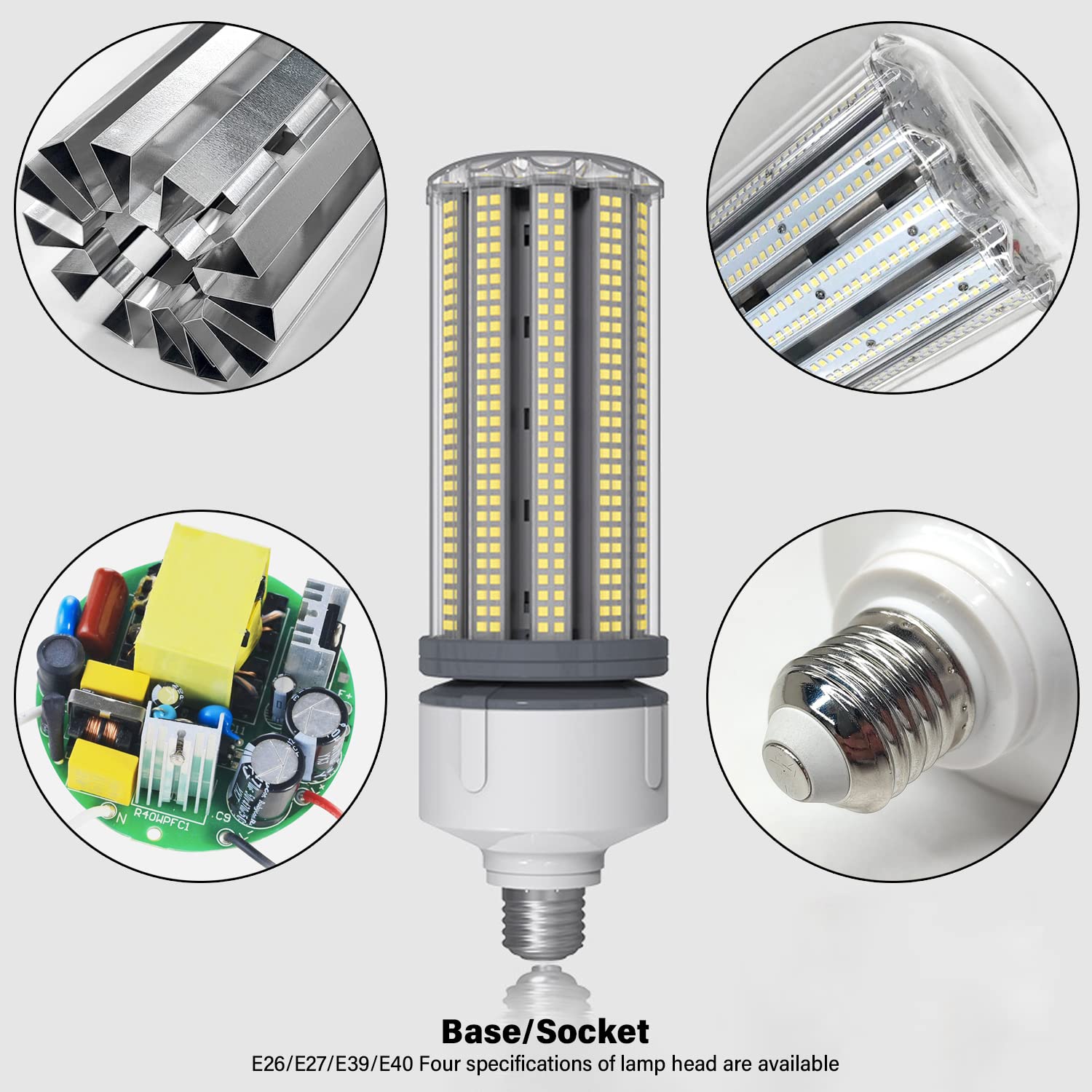 Lampadina LED A Mais Equivalente A 200 W, Attacco E39/E40, Luce Diurna 5000 K, 60 W, 7800 Lm, Lampadine LED per Grandi Superfici, per Interni Ed Esterni, Garage, Magazzini, Illumi，E40