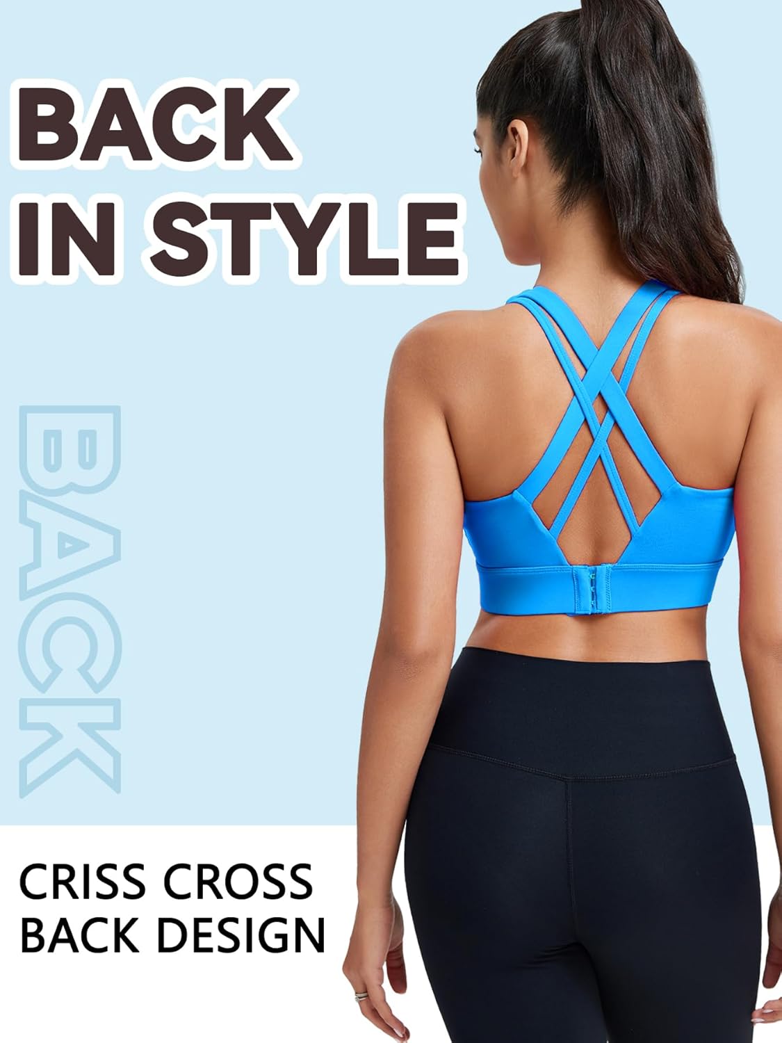 Sports Bras for Women High Support, High Impact Running Criss Cross Strappy Bra Crop Top, Molded Cup, Hook and Eye Closure - Image 3