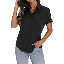 GUANYY Womens Short Sleeve Button Down Shirt Womens Shirts Dressy Casual Business Work Blouses V Neck Collared Tops