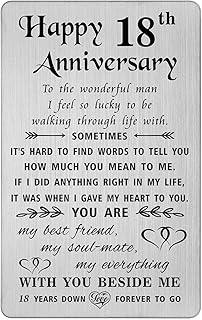 TANWIH 18 Year Anniversary Card Gifts for Him Men, 18th Wedding Anniversary Card Gifts for Husband, Engraved Metal Wallet Cards