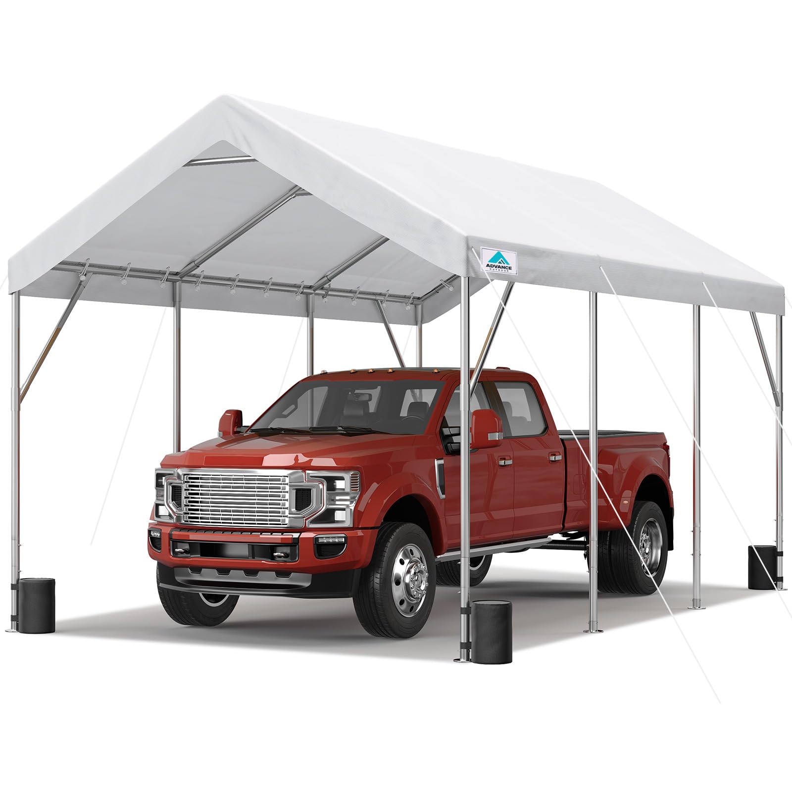 ADVANCE OUTDOOR 12x20 ft Heavy Duty Carport Potable Car Canopy Garage Party Tent Boat Shelter, Adjustable Height from 9.8 ft to 11.3 ft, White