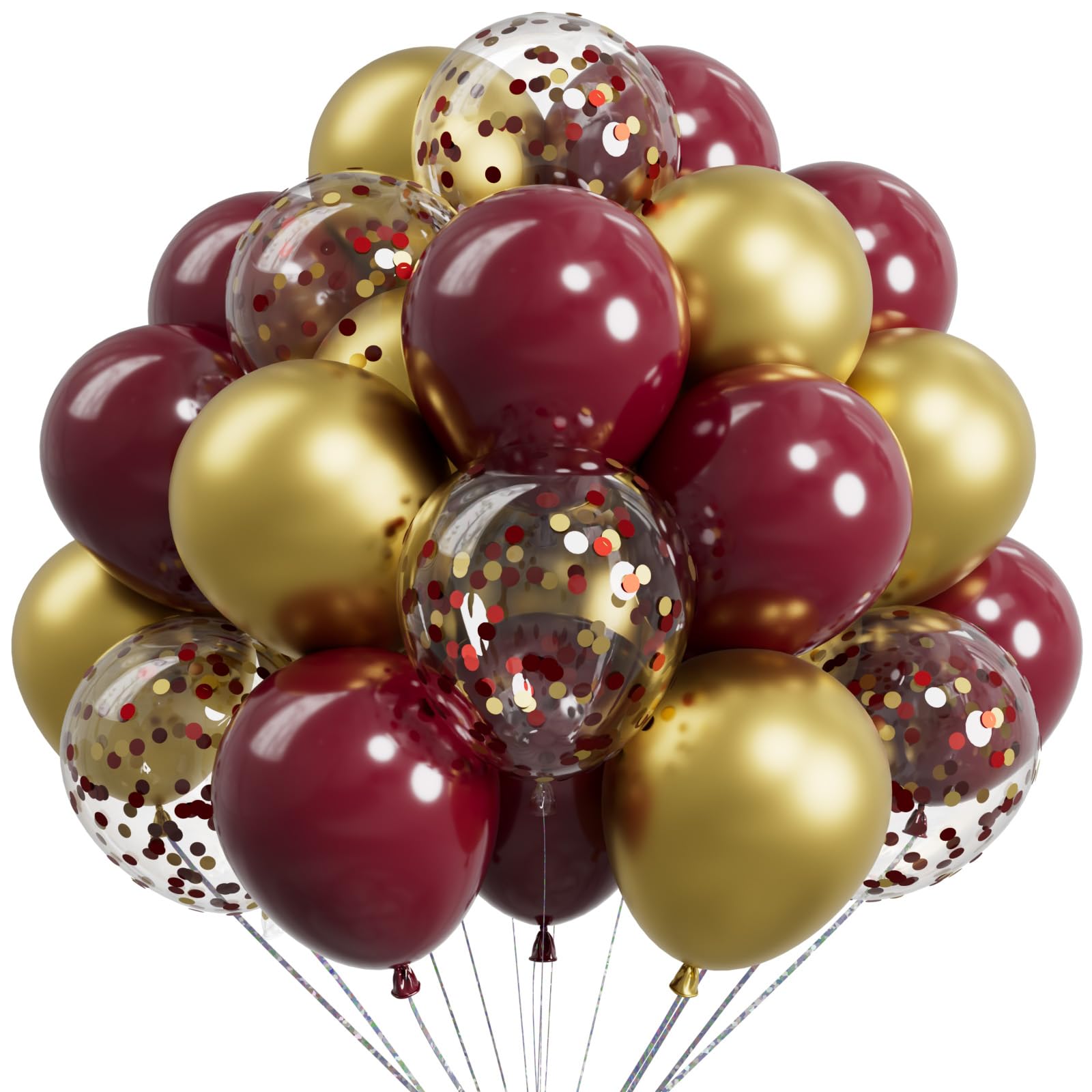 Sulalaboo Metallic Burgundy and Gold Balloons 12 Inch 73PCS Gold Maroon Confetti Latex Balloons Shiny Helium Balloon Set for Birthday Party