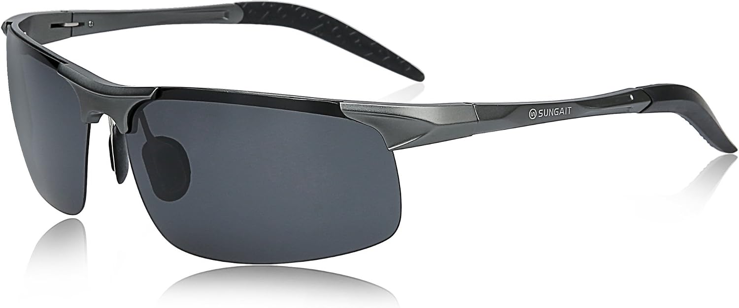 SUNGAIT Men's HD Polarized Sunglasses for Driving Fishing Cycling Running Metal Frame UV400 (Gunmetal, Gray)