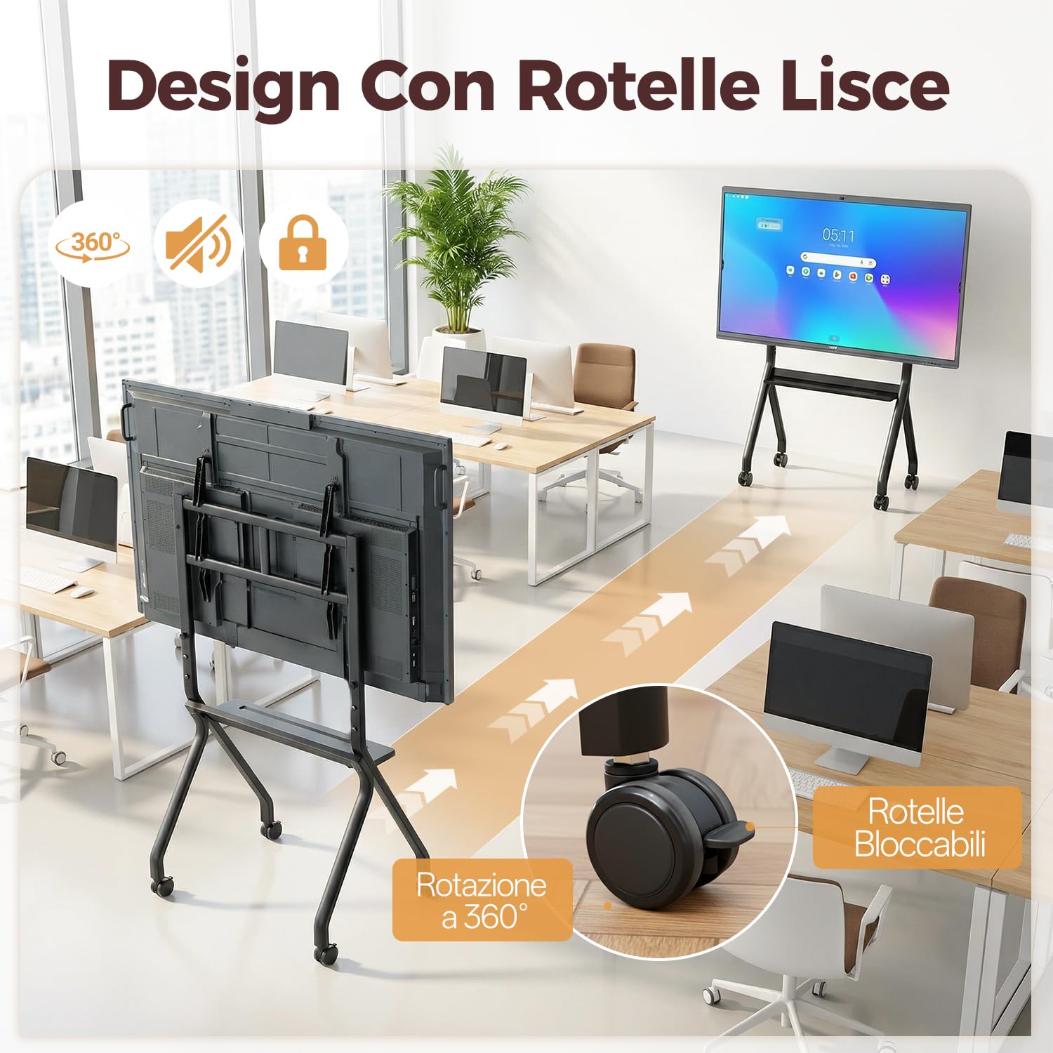 JAV Smart Board Stand con Ruote per Lavagna Interattiva 47-65 Pollici Supporto Mobile, Ideale per Uffici e Aule Moderni