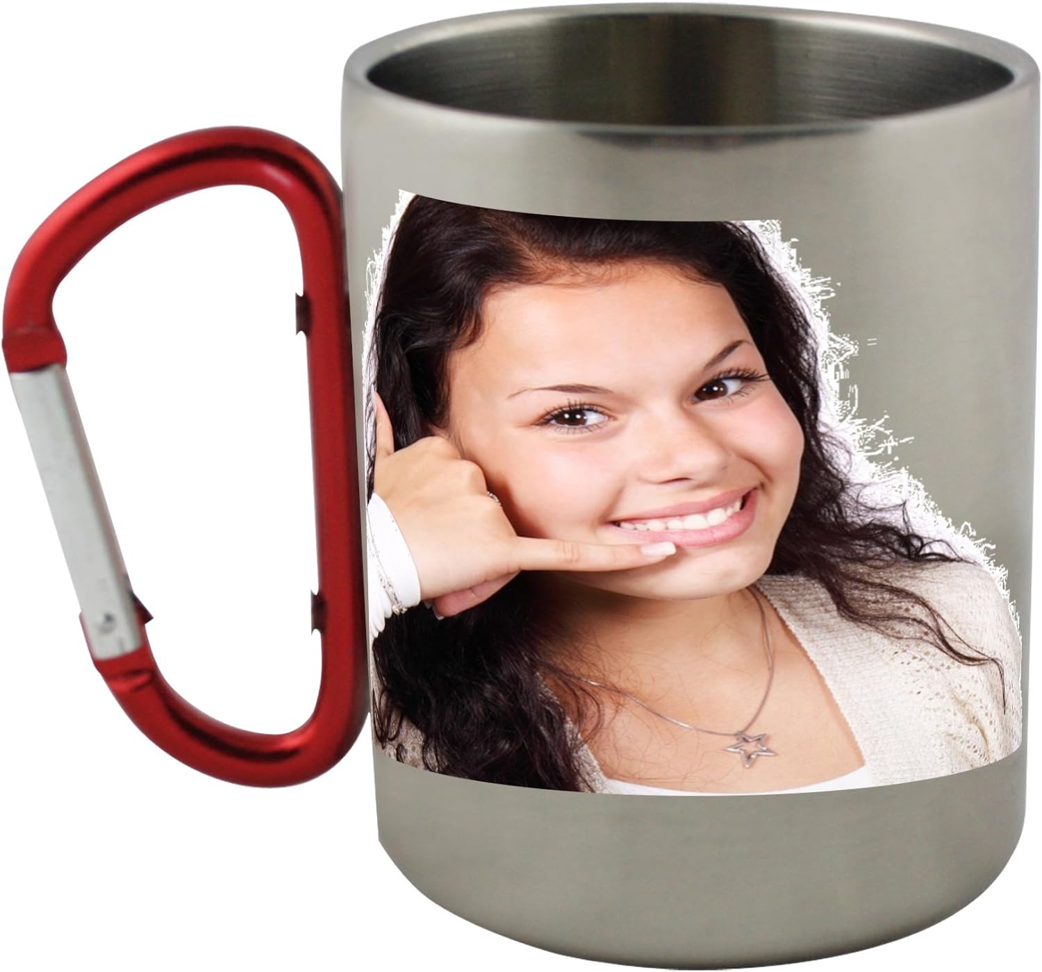 PickYourImage Stainless steel mug with carabiner handle