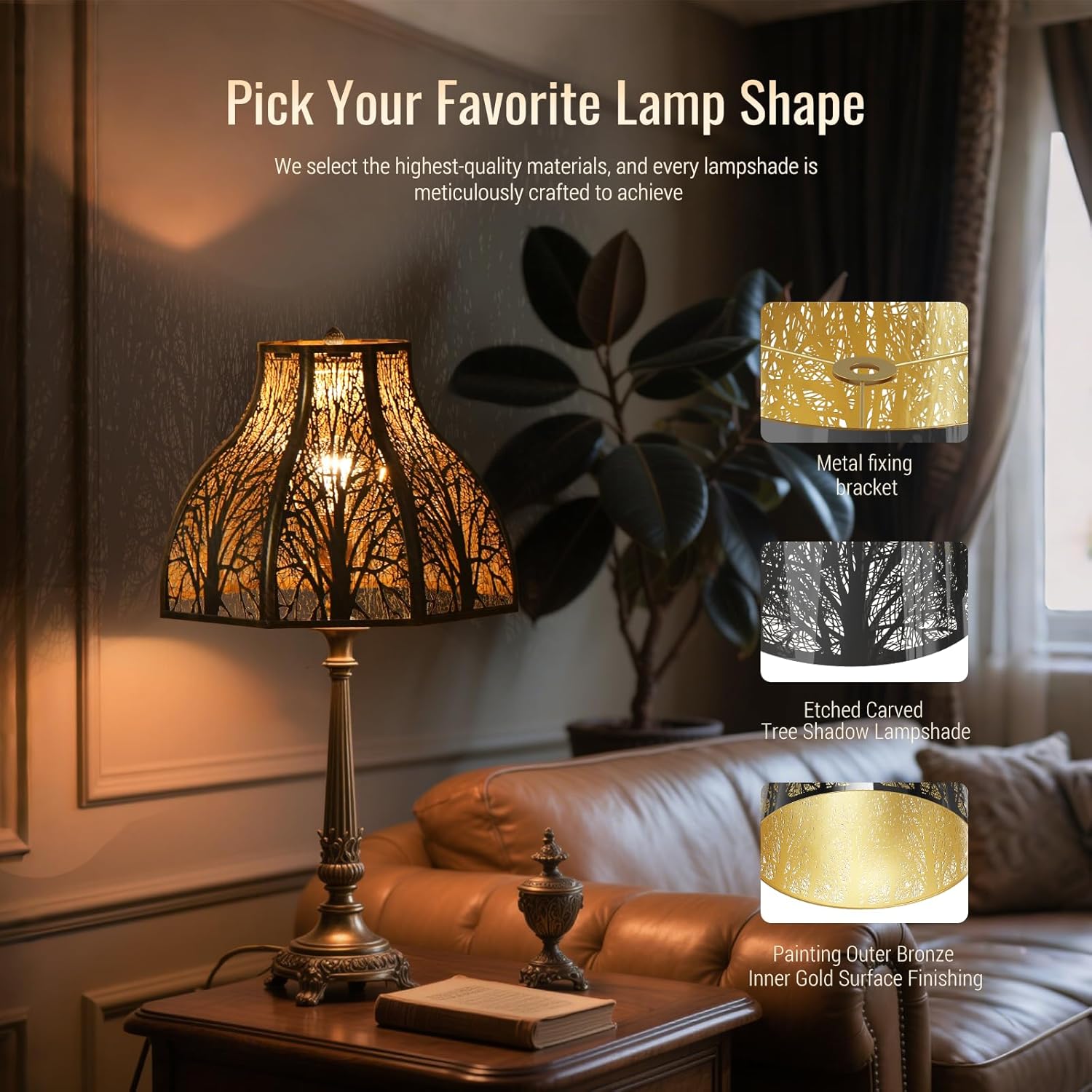 Metal Antique Bronze lamp shades for floor lamps for bedroom or living room, 8-petal lotus lamp shape drum lamp shades, corner floor fan lamp with spider fitter (5.32" top x 13" bottom x 9.5" high)