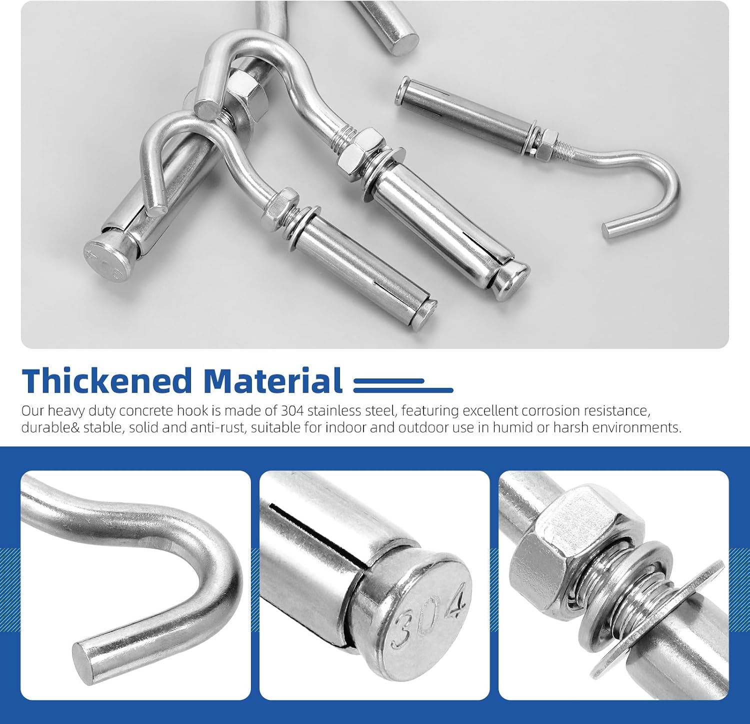 Glarks 6pcs M12 Expansion Hook Set, 304 Stainless Steel Open Cup Hook Screw, Heavy Duty Concrete Hook, Expansion Screw in Hooks, Concrete Wall Hook for Concrete Brick Stone Ceiling Hanging