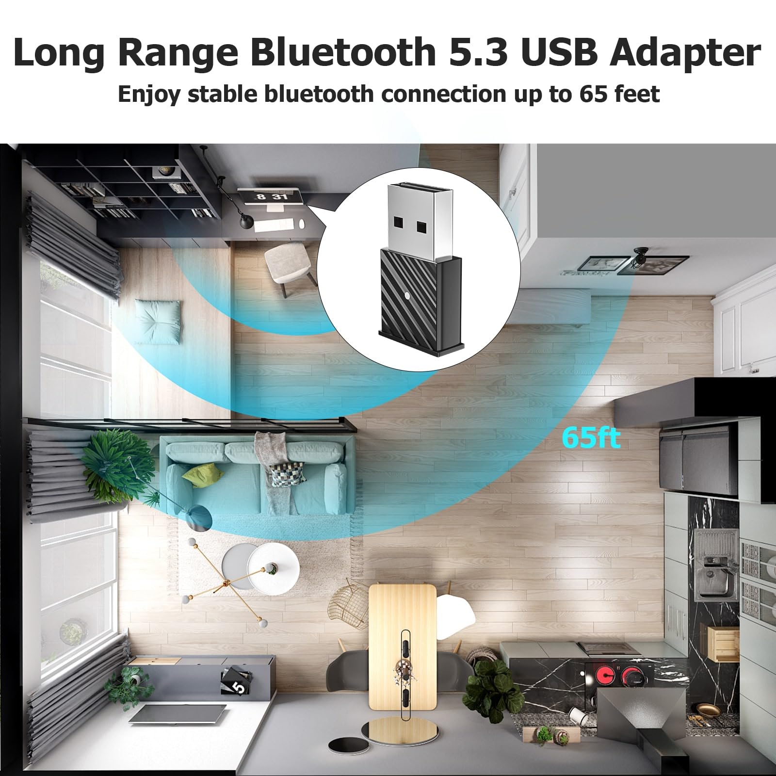 USB Bluetooth Adapter for PC, Plug & Play Bluetooth Dongle for PC, Mac, Headphones, Wireless Audio Transmitter for Computer Desktop, Supports Windows 11/10/8.1 & macOS, PS4/PS5