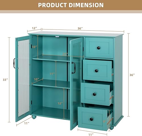 Miniatura 3 de Scurrty Gabinete de barra de café con almacenamiento gabinete de exhibición de vidrio 4 cajones y 2 puertas armario de cocina organizador de