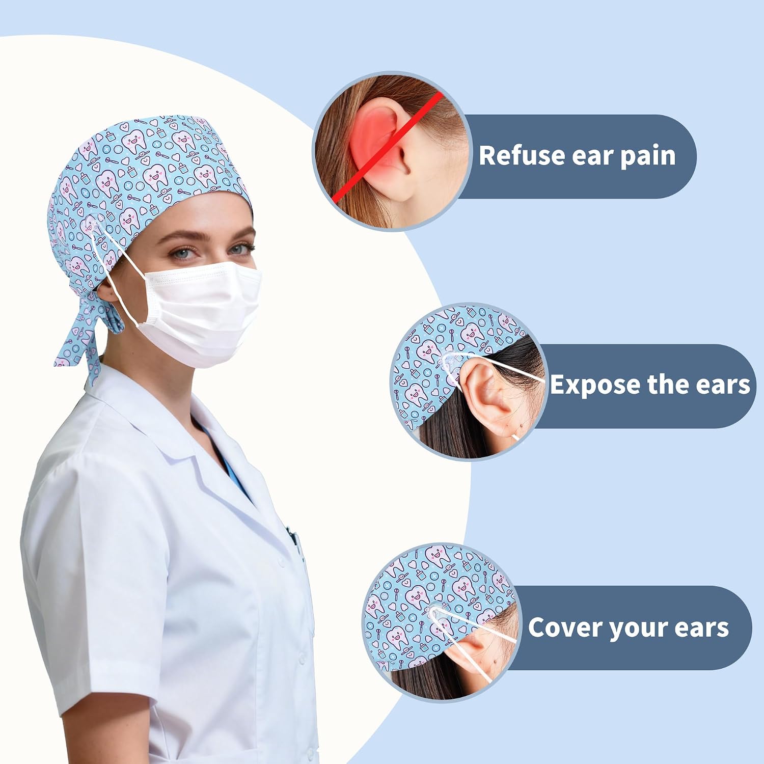 Scrub Caps Women – Adjustable Nurse Cap with Sweatband, Surgical Cap with Mask Buttons, Lovely Floral Print for Long Hair